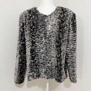 Soft Works Black & Gray Faux Fur Long Sleeve Zip Front Jacket Women's L